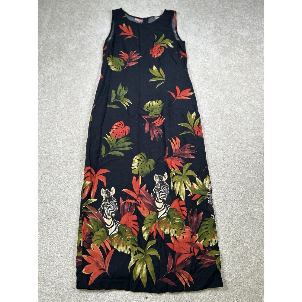 Vintage Sheri Martin New York Petites Womens Size 8P Black‎ Dress Jungle Zebra